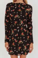 Thriller Long Sleeve Backless Mini Dress Floral Black - Image 6