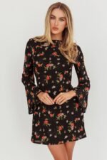 Thriller Long Sleeve Backless Mini Dress Floral Black - Image 7