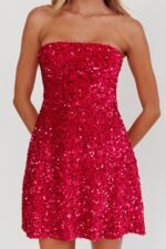 Heart To Heart Strapless Sequin Mini Dress Pink - Image 7