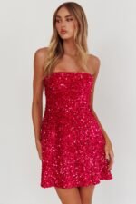 Heart To Heart Strapless Sequin Mini Dress Pink - Image 8