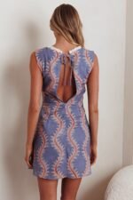Ashtan Lace Trim Open Back Mini Dress Print Dusk Blue - Image 3