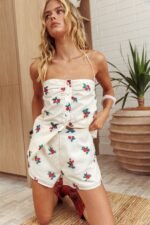 Peach Orchard Elasticated Shorts Floral Beige - Image 3