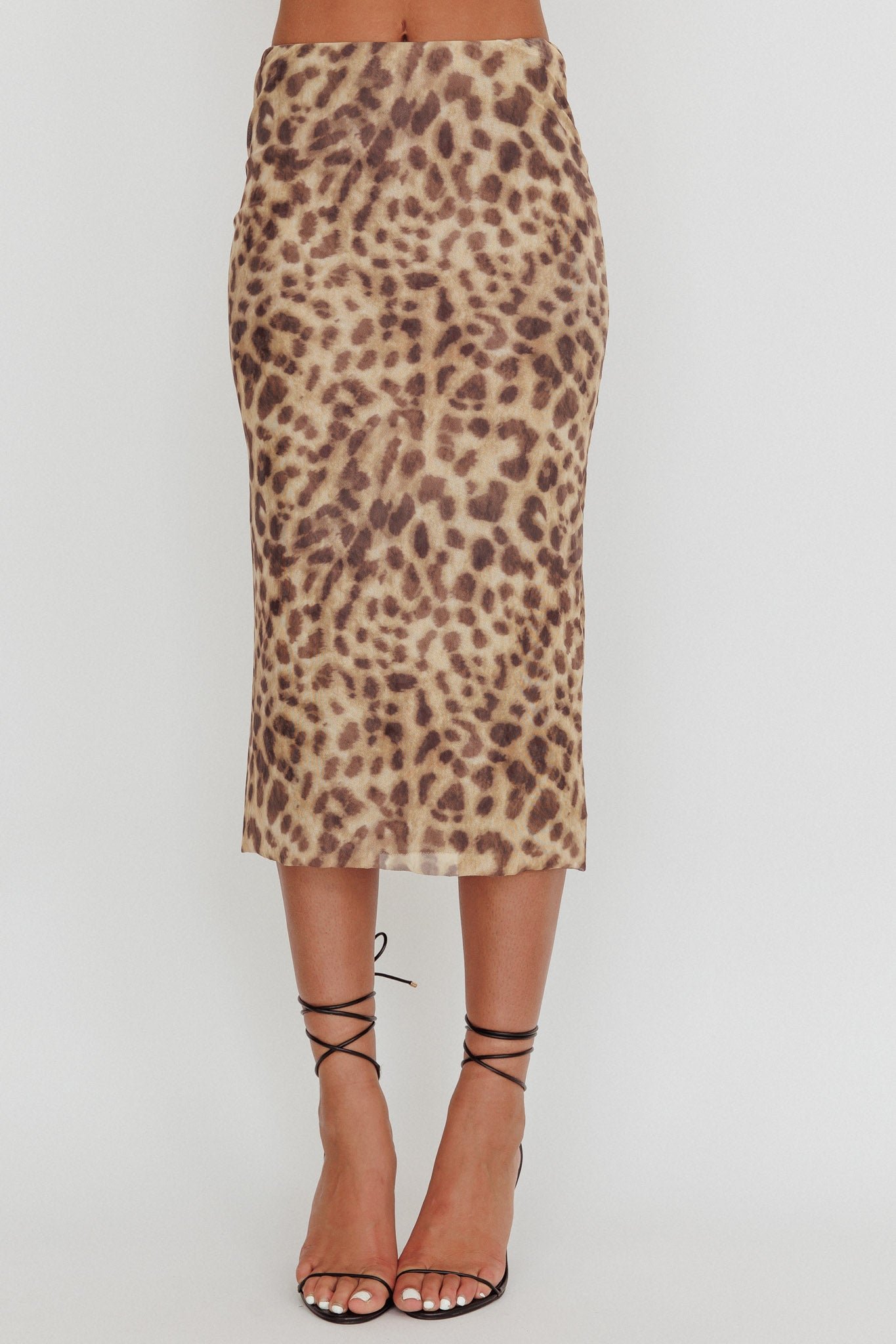 TB0004K-S_20LEOPARD-4 Meet Up Elastic Waist Midi Skirt Leopard - Image 1