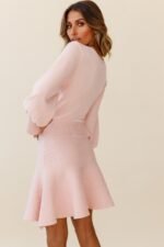 Montmarte Lantern Sleeve Fluted Hem Dress Blush - Image 3